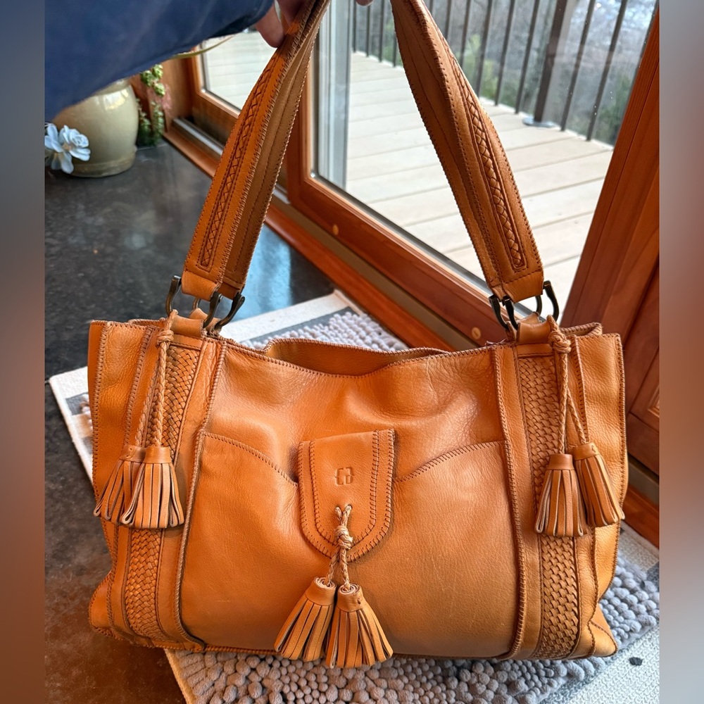 Cate Adair Los Angeles tan leather tote, vintage, rare, shoulder bag, 17x11x5